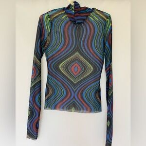 AFRM Zadie Blue and Purple Fitted Graphic Long Sleeve Blouse